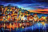 Blue Wall Art Seascape Paintings On Canvas By Leonid Afremov Studio - Quiet Town