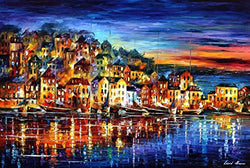 Blue Wall Art Seascape Paintings On Canvas By Leonid Afremov Studio - Quiet Town