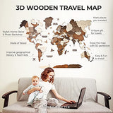 Awesometik" 3D Wood World Map Wall Art Decor - With Our Masterpiece Track Your World Travels - Special For Home, Kitchen And Office. Gift Boxed (XL Prime, Multicolor)