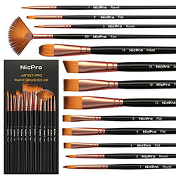 Nicpro 13 PCS Art Paint Brush Set, Kid & Adult Small Painting Brushes for Watercolor, Acrylic, Fabric, Canvas, Oil, Gouache, Detail, Face & Body