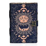 Sun & Moon Printed Journal, Handmade Deckle Edge Old Lined Journal, Sun moon Journal, Leather Sketchbook, Leather Notebook, Leather Journal for Men, Leather Journal for Women, Drawing Journal (9 x 6 Inch, - Sun & Moon)