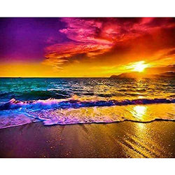 DIY 5D Diamond Painting by Number Kits, Beach Sunset Crystal Rhinestone Diamond Embroidery Paintings for Home Wall Decor, 12 x 16 inch, Full Drill
