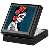 CafePress - Day The Dead Girl Blue - Keepsake Box, Finished Hardwood Jewelry Box, Velvet Lined