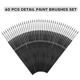 Bwlky Detail Brushes, 60Pcs Very Small Paint Brushes Fine Tip Paint Brushes Set Size00 Paint Brushes Kit for Nail Art Model Craft Painting and Small Hobby, Black