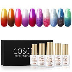 Color Changing Gel Nail Polish Kit Coscelia 10 Colors Temperature Changing Gel Spring Summer Color Collection Red Purple Pink Blue Glitter Series Gel Nail Salon Manicure Set