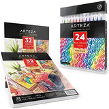 ARTEZA Real Brush Pens and Watercolor Pad Bundle, Set of 24 Markers and 2 Pack of Watercolor Paper Pads