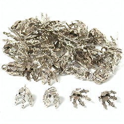 48 White Plated Bead Cap Bails Craft Necklace Jewelry Making Parts 7 Prong 9mm