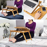 Bamboo Laptop Desk, Adjustable Portable Breakfast Serving Bed Tray with Tilting Top Drawer for Surfing Reading Writing Eating (Bamboo)