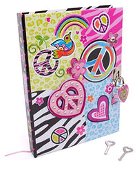 Hot Focus Peace Secret Diary with Lock - 7" Journal Notebook with 300 Double Sided Lined Pages, Padlock and Two Keys for Kids