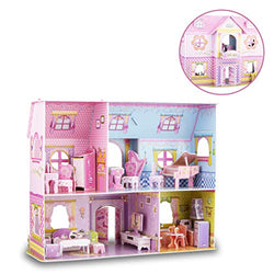 WISESTAR Large Princess Castle 3D Puzzles Model Dollhouse Kits for Girls, 92PCS Fairytale House with Furniture, Educational Toy Birthday Gift for Kids and Adults - Fit for Kids Over 8 Years