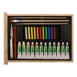US Art Supply 95-Piece Wood Box Easel Painting Set - 12-tubes of Oil Colors, 12 Oil Pastels,