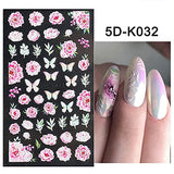 EBANKU 8 Sheets 5D Stereoscopic Embossed Flowers Nail Stickers Cherry Blossoms Nail Art Stickers Decals Women Winter Self-Adhesive Floral Leaf Nail Decoration DIY Manicure