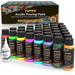 Funto Acrylic Pouring Paint, Set of 36, 2oz Bottles, with Silicone Oil, Assorted Colors, High Flow Liquid Acrylic Paint, Pre-Mixed, Art Supplies for Pouring on Canvas, Glass, Wood, Tile, Rocks
