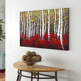 Hand Painted Bedroom Canvas Wall Art, 28" x 40" Framed Tree Oil Painting, Wraps Modern Rustic Art for Living Room Bathroom Dining Bedroom Gallery Coffee Shop Decor, Red Birch