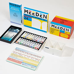 MEEDEN Watercolor Paint Set, 24 Tubes (0.4 oz, 12 ml) with 10 Pcs Watercolor Brushes, Watercolor Paper Pad 20 Sheets and Ceramic Paint Brush Wash Bowl, Art Painting kit for Watercolor, Gouache
