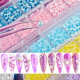 editTime 10500 Pieces Half Flatback Imitation AB Pearls Bead Stones Gem with Pick Up Tweezer and Brush for Nail Art Makeup Clothes Shoes Scrapbook Crafts