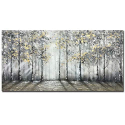 V-inspire art, 24 X 48 Inch Modern Lmpressionist Tree art 100% Hand Painted Canvas Wall art Oil Painting Large Paintings Gray Wall Decoration Acrylic Paint Knife Painting
