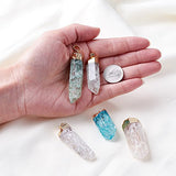 Kissitty 5-Piece 1.57"~2.36" Length Natural Crackle Crystal Gemstone Pendants Healing Chakra