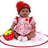 Aori Reborn Baby Dolls 22 Inch Realistic Black Reborn Dolls Lifelike Weighted African American Newborn Baby Girls with Pink Clothes and Strawberry Accessories Great Gift Set for Girls Age 3+