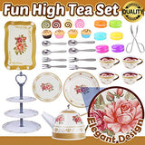 Cheffun Tea Set for Little Girls - Tea Party Pretend Play Kitchen Set Sweet Princess Accessories Plastic Tea Cups Dishes Play Food Macaroons Cake Set Stands Play Set for Toddlers Kids Ages 3 4 5 6 7+