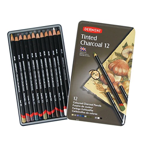 Derwent Tinted Charcoal Pencils, 4mm Core, Metal Tin, 12 Count (2301690)