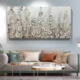 Yotree 24x48 Inch Wall Art Hand-Painted Framed White Flowers Oil Painting On Canvas Gallery Wrapped Modern Floral Artwork for Living Room Bedroom Décor Ready to Hang