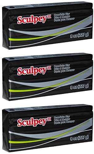 Sculpey III Oven Bake Clay, 8 Ounces, Pack of 3, Black