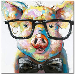 Art Cute Pig with Glasses Paintings for Living Room Hand Painted Canvas Wall Art Home Wall Decor Paintings Modern Art Print (12x18inch,Unframed)