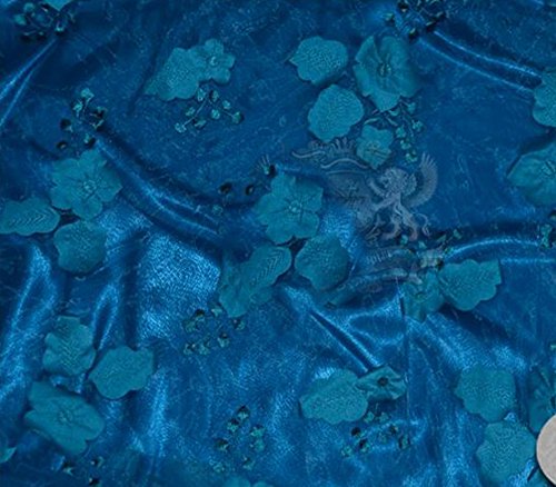 Organza Floral Applique Bridal Wear Fabric 54" Wide Sold By The Yard (TEAL)