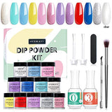 AZUREBEAUTY Dip Powder Nail Kit Starter, 12 Pastel Color Nail Dip Powder Kit Essential System Liquid Set with 0.5oz 2 in 1 Base Top Coat and Activator for DIY Dip Manicure Tools Kit