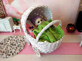 Doll stroller, miniature wicker shabby style pram for Lati Yellow 1:8 scale nursery scenes. buggy furniture