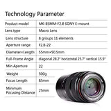 Meike 85mm F/2.8 Manual Focus Aspherical Medium Telephoto Full Frame Prime Macro Lens with Portrait Capability for Panasonic/Olympus Mirrorless Camera with APS-C (Size: Sony E-Mount)