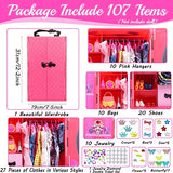 Fashion Dream Closet Collection for 11.5 Inch Doll, 107Pcs Doll Clothes and Accessories Including Wardrobe Princess Dresses Short Dresses Tops & Pants Bikini Shoes Bags Hanger for Girls Birthday Gifts