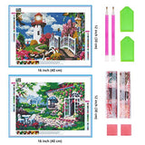 Yomiie 5D Diamond Painting Rural Cabins Full Drill by Number Kits, Flower Tree Landscape DIY Paint with Diamonds Art Rhinestone Embroidery Craft for Home Room Decoration (12x16 inch, 2 Pack)