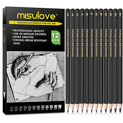 MISULOVE Professional Drawing Sketching Pencil Set - 12 Pieces Art Drawing Graphite Pencils(12B - 4H), Ideal for Drawing Art, Sketching, Shading, for Beginners & Pro Artists