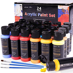 AXEARTE Acrylic Paint Set, 24 Colors, 2oz/60 ml Art Paint for Art & DIY Projects on Glass, Wood, Ceramics, Fabrics, Leather, Paper & Canvas, Rich Pigments for Artists, Adults, Students, Kids