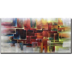 Amei Art Paintings,24X48 Inch Hand-Painted Oil Paintings on Canvas Colorful Square Abstract Painting Contemporary Artwork Home Decor Simple Modern Wall Art Wood Inside Framed Ready to Hang