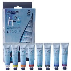 Mont Marte Premium H2O Water Mixable Oil Paint Set, 8 Piece, 18ml Tubes. Mixable with a Range of Mediums. Easily Washes Up with Water.