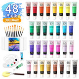 48 Pack Acrylic Paint Set, Shuttle Art 30 Colors Acrylic Paint (36ml) with 10 Brushes 5 Canvas 1 Paint Knife 1 Palette 1 Sponge, Complete Set for Kids, Adults Painting on Canvas Rocks Wood Ceramic