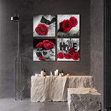 YOOOAHU Red Rose Flower Wall Decor Black and White Canvas HD Print Pictures Suitable for Bathroom Decorations and Kitchen Decorations Theme Sets