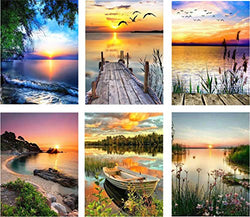 SIIYIX 6 Sets 5d Full Drill Diamond Painting Art Dotz Diamond Paint by Numbers Beach Kits for Adult Kids Housewarming Gifts Beach Boat Sea Sunset Sunrise, 12×16 INCH (B Pack of 6 Sets)