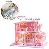 WYD Wooden Assembled Toy House, 1:24 Miniature Craft Doll House Kit with LED Lights and Dust Cover, Christmas New Year Valentine's Day Birthday Gift (Childhood Memories Dessert Shop)