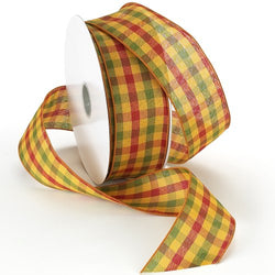 Morex Ribbon Autumn Hayride Plaid Wired Fabric Ribbon, Harvest Gold, 2-1/2 In x 50-Yd