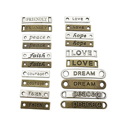 78 PCS Word Connector Charms Collection - Antique Silver Bronze FRIENDLY LOVE PEACE HOPE FAITH