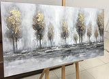 Boieesen Art,24x48Inch Handmade Oil Painting Grey Gold Absract Forest Landscape Artwork Nature Scenery Canvas Wall Art Golden Trees Paintings Home Decoration Stretched and Framed Ready to Hang