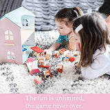 Toddler Wooden Dollhouse Toys for Girls with Furniture Accessories, 3 Rooms to Build for Dress up and Pretend Play