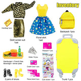 27 Pack Fashionista 11.5 inch Girl Doll Clothes and Doll Accessories with Travel Suitcase Include Backpack Food Toys Ticket Set Shoes Sticker (No Doll)