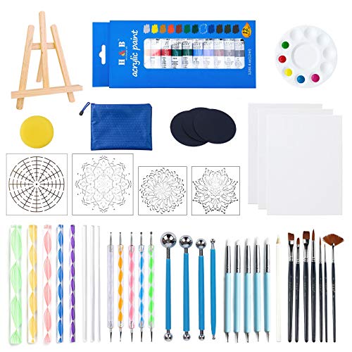 Mandala Dotting Tools Kit with Acrylic Paints and Reusable Stencils - Fun  Rock Painting & DIY Craft Project - Dot Art Supplies with Zipper Bag -  Drawing Home Decor Activity, Gift for