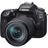 Canon EOS 90D DSLR Camera with 18-135mm Lens (3616C016) + 4K Monitor + Pro Headphones + Pro Mic + 2 x 64GB Memory Card + Case + Corel Photo Software + Pro Tripod + 3 x LPE6 Battery + More (Renewed)