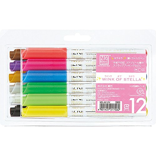 Kuretake ZIG Memory System Glitter Marker, Wink of Stella, 12 Colors set (MS-40/12V)